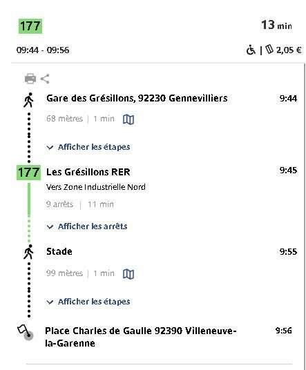 Trajet avec le bus 177
